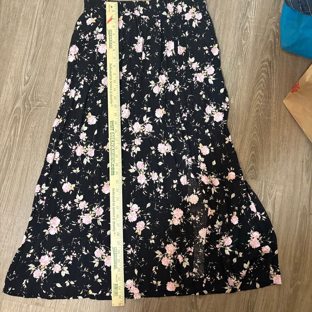 Saltwater Luxe Skirt Black Pink Floral High Slit Midi Maxi Size L Grannycore Y2K - Picture 4 of 8